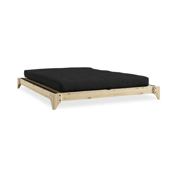 Łóżko dwuosobowe z drewna sosnowego z materacem a tatami Karup Design Elan Comfort Mat Natural/Black, 140x200cm,