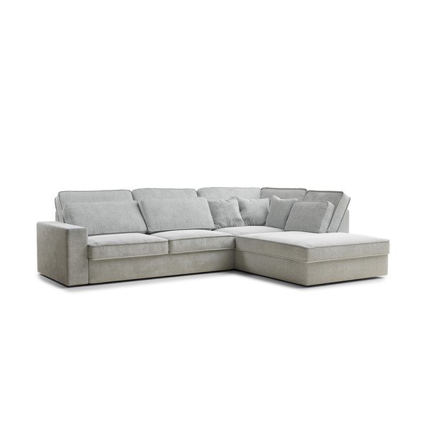 Jasnoszary narożnik z tkaniny szenilowej (prawostronny/w kształcie litery L) Kirou – Maison de Rêve-image-2