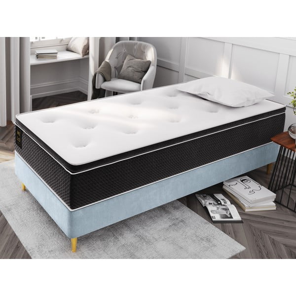 Jasnoniebieskie aksamitne łóżko jednoosobowe Milo Casa Lia, 90x200 cm-image-1