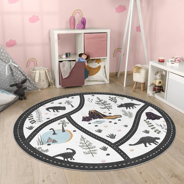 Czarno-biały dziecięcy dywan do zabawy odpowiedni do prania ø120 cm Dino Park – Mila Home-image-3
