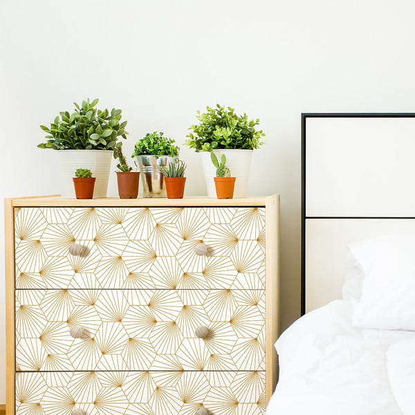 Biało-żółta dekoracyjna tapeta na meble Ambiance Hexoka-image-3