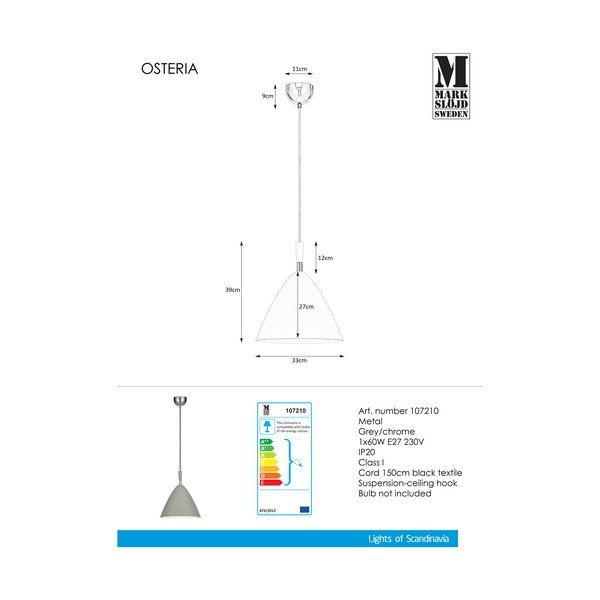 Szara lampa wisząca Markslöjd Osteria-image-2