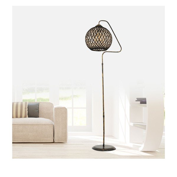 Lampa stojąca w czarno-złotym kolorze z kloszem z juty (wysokość 154 cm) – Opviq lights-image-1