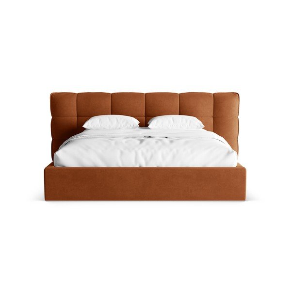 Tapicerowane łóżko dwuosobowe w kolorze terakoty ze schowkiem i stelażem 180x200 cm Eric – Micadoni -image-4