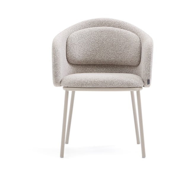 Szarobeżowy tapicerowany fotel jadalniany z podłokietnikami Minda – Kave Home-image-4