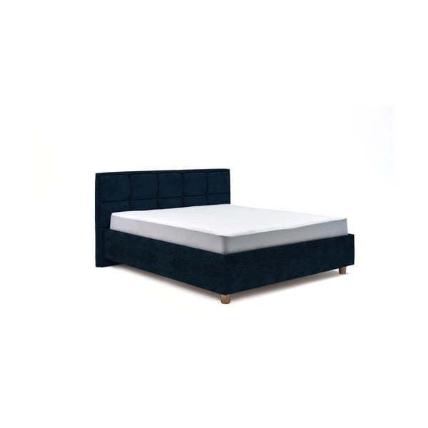 Granatowe dwuosobowe łóżko ze schowkiem DlaSpania Karme, 160x200 cm