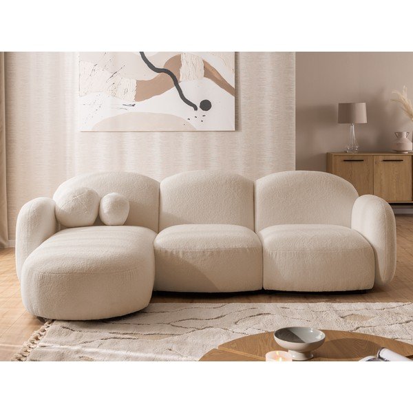 Jasnobrązowy narożnik z materiału bouclé (lewostronny/z szezlongiem) Orbit – Ropez-image-1