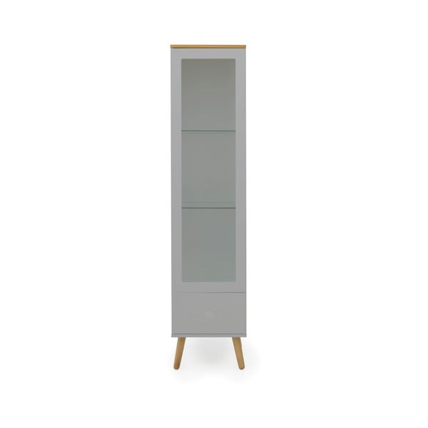 Szara 1-drzwiowa witryna z nogami z drewna dębowego Tenzo Dot, wys. 175 cm