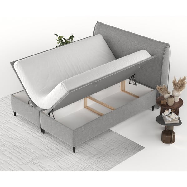 Jasnoszare tapicerowane łóżko dwuosobowe ze schowkiem 160x200 cm Draco – Maison de Rêve-image-3