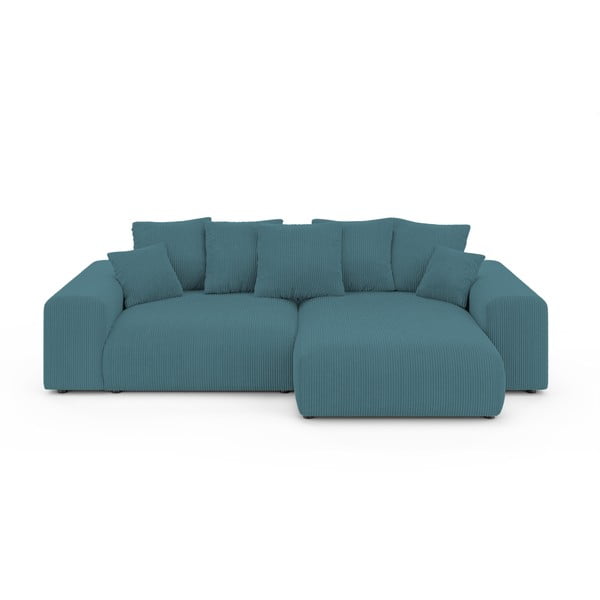 Turkusowy sztruksowy rozkładany narożnik ze schowkiem Luma – Ropez