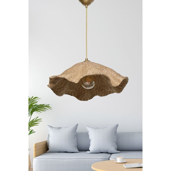 Jasnobrązowa lampa wisząca z tekstylnym kloszem ø 44 cm – Opviq lights