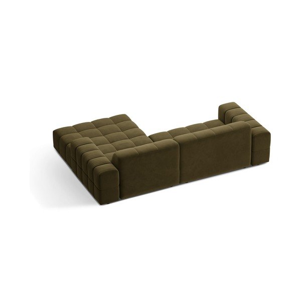 Aksamitny narożnik (prawostronny/z szezlongiem) w kolorze khaki Chicago – Cosmopolitan Design-image-2