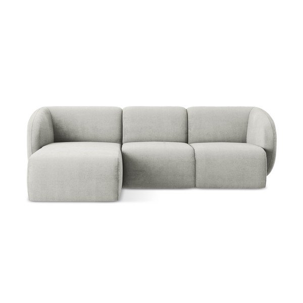 Jasnoszary narożnik z tkaniny szenilowej (lewostronny/z szezlongiem) Lani – Makamii