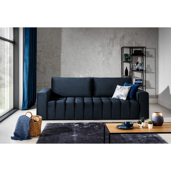 Ciemnoniebieska aksamitna rozkładana/ze schowkiem sofa 247 cm Lazaro – ELTAP-image-1