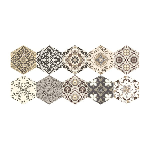 Zestaw 10 naklejek na podłogę Ambiance Floor Stickers Hexagons Luiza, 40x90 cm