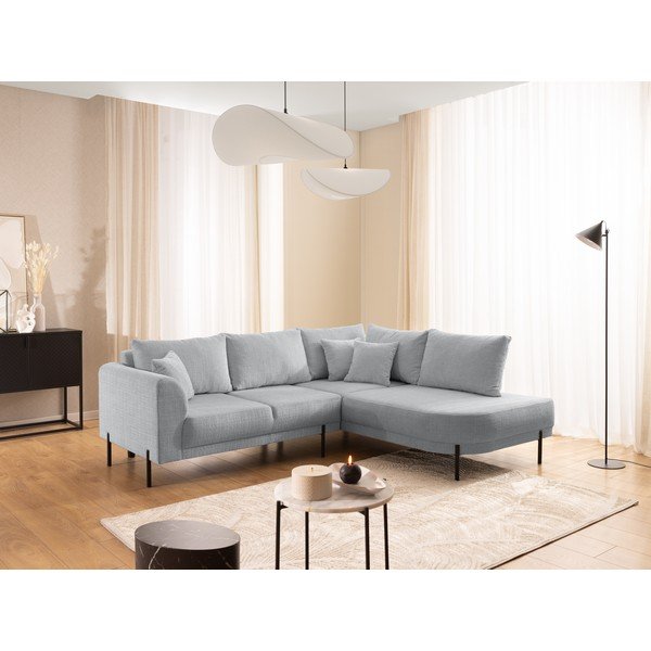 Jasnoszary narożnik z tkaniny szenilowej (prawostronny/w kształcie litery L) Mauris  – Ropez-image-1