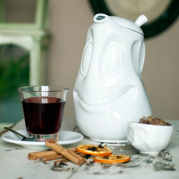 Biały roześmiany porcelanowy dzbanek do herbaty 58products, 1,2 l-image-1