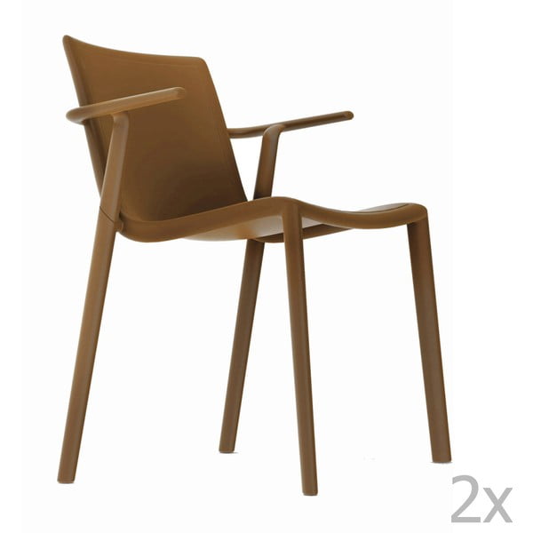 Zestaw 2 brązowych krzeseł ogrodowych z podłokietnikami Resol Kat