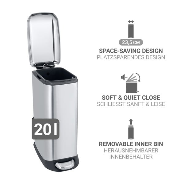 Kosz na śmieci z pedałem ze stali nierdzewnej w kolorze srebra 20 l Design – Wenko-image-3