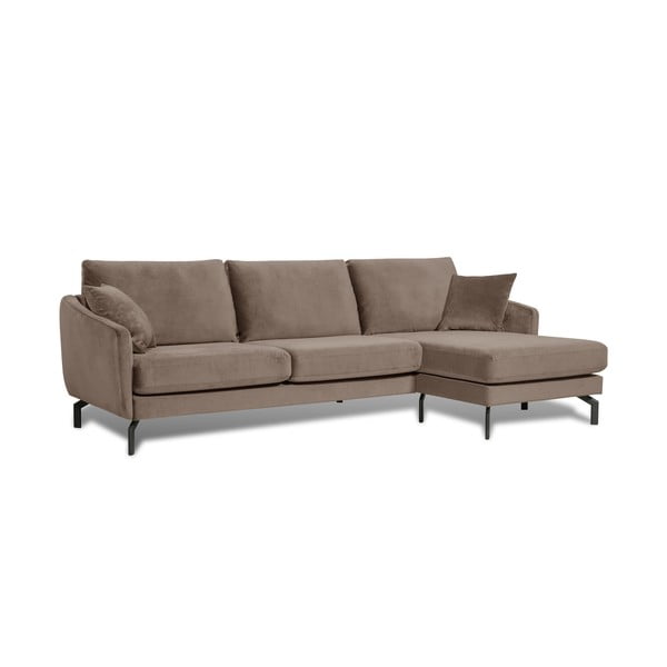 Brązowoszary narożnik z aksamitnym obiciem Scandic Magic, prawostronny-image-2