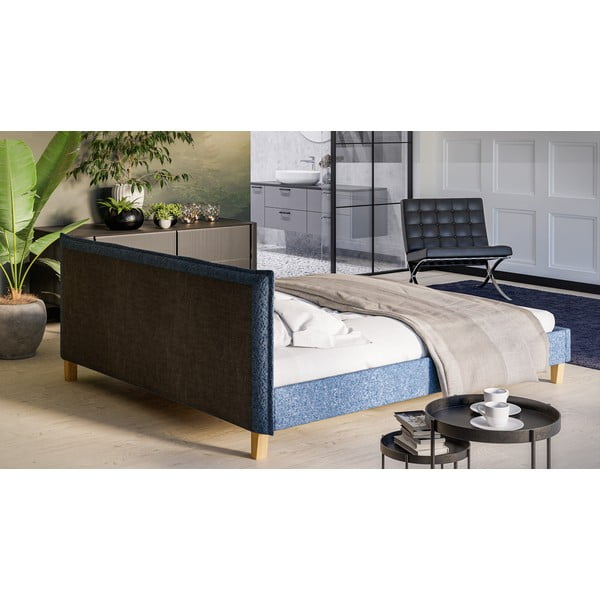 Niebieskie tapicerowane łóżko dwuosobowe ze stelażem 180x200 cm Tina – Ropez-image-3