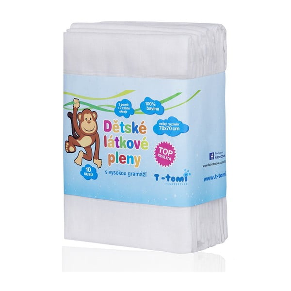 Zestaw 10 bawełnianych pieluszek T-TOMI Tetra, 70x70 cm-image-1