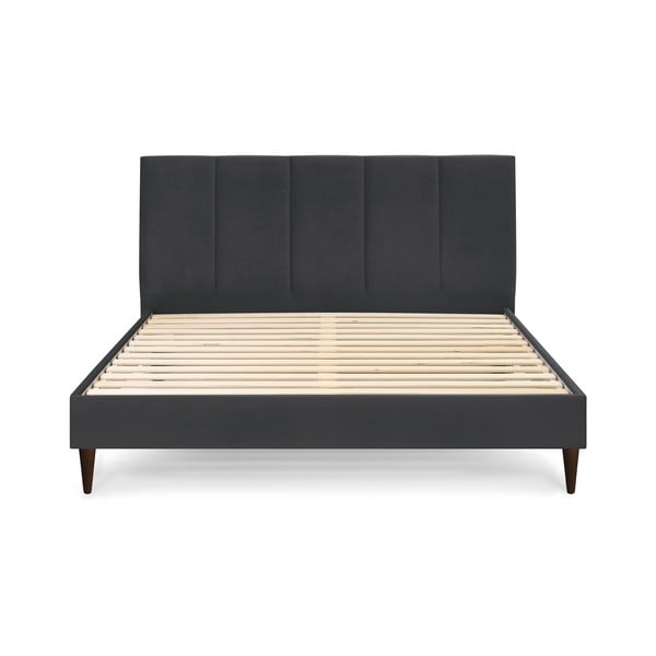 Antracytowe tapicerowane łóżko dwuosobowe ze stelażem 160x200 cm Vivara – Bobochic Paris-image-2