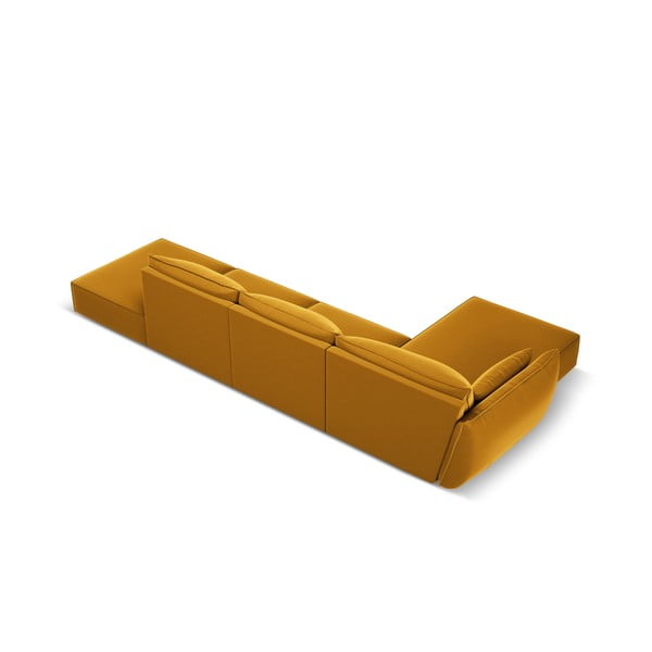 Musztardowy aksamitny narożnik (lewostronny/z szezlongiem) Vanda – Mazzini Sofas-image-3