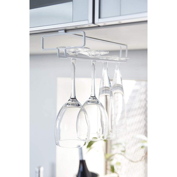 Biały wiszący metalowy uchwyt na kieliszki do wina Tower – YAMAZAKI-image-1