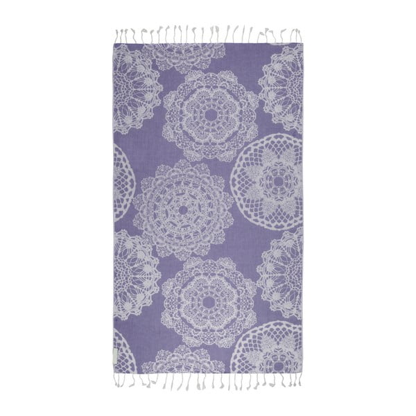 Fioletowy ręcznik hammam z bawełnianych i bambusowych włókien Begonville Lace, 180x95 cm