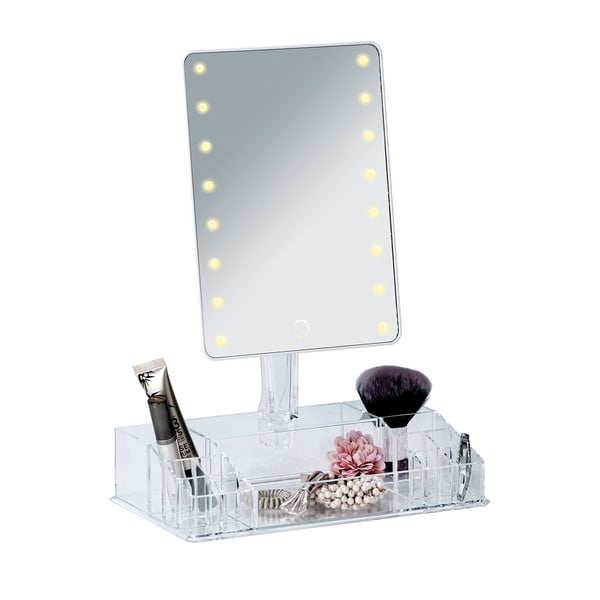 Białe lusterko kosmetyczne z podświetleniem LED i organizerem Farnese-image-2