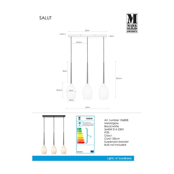 Biało-czarna lampa wisząca ze szklanym kloszem Salut – Markslöjd-image-2