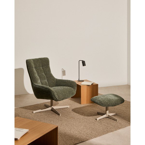 Zielony podnóżek z tkaniny szenilowej Teryl – Kave Home-image-1