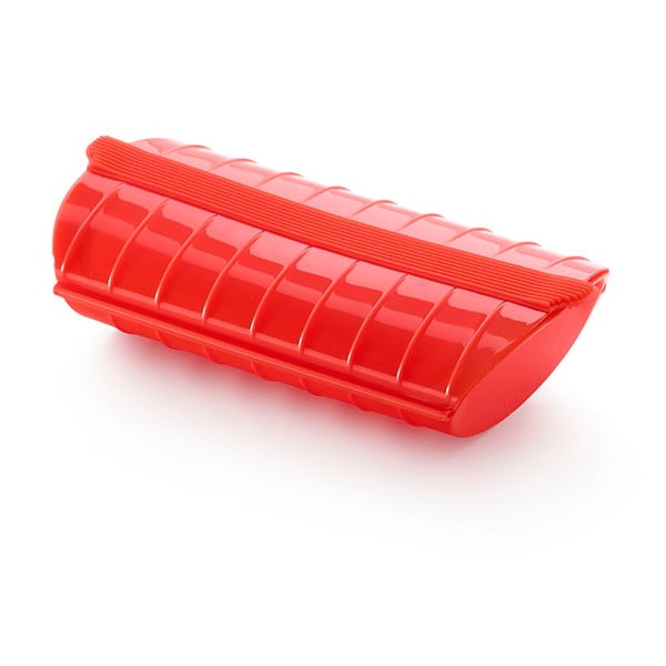 Czerwone silikonowe naczynie z podkładką do gotowania na parze na 1 - 2 porcje Lékué Steam Case