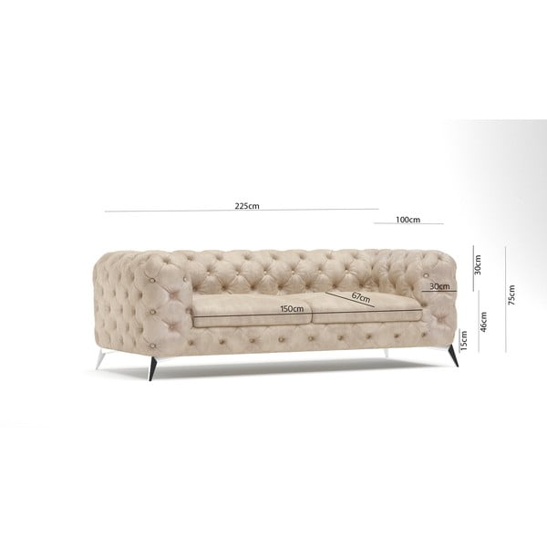 Beżowa aksamitna sofa 225 cm Chelsea – Ropez-image-4