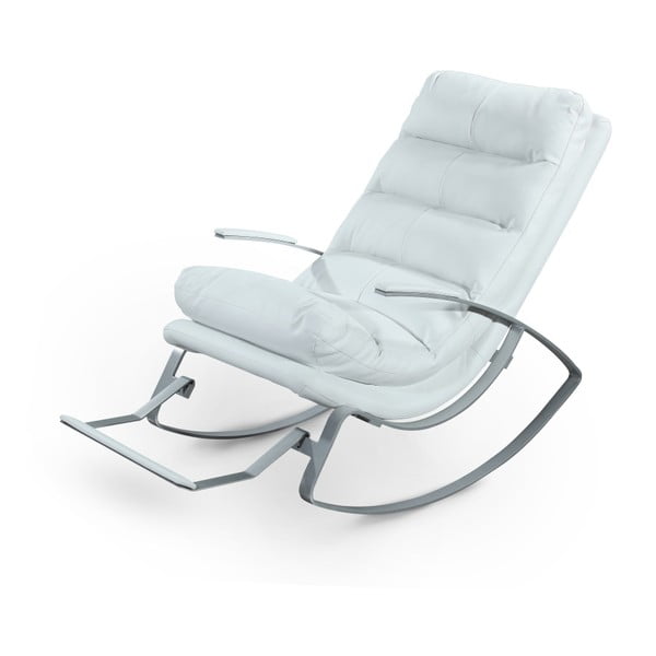 Biały fotel bujany ze skóry ekologicznej Garageeight Rockport