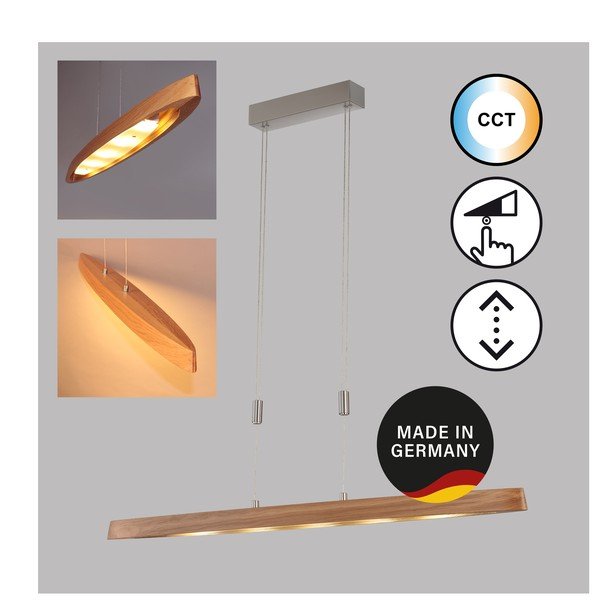 Lampa wisząca LED w kolorze srebra ze ściemniaczem i drewnianym kloszem Shine-wood – Fischer & Honsel-image-3