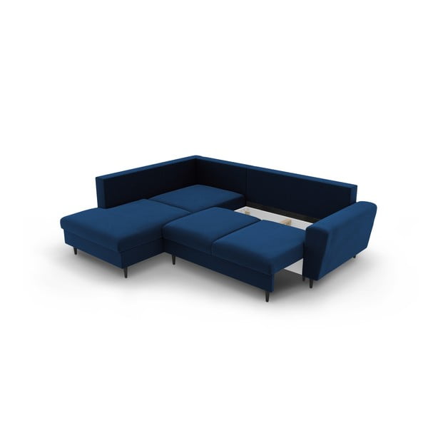 Niebieski aksamitny rozkładany narożnik ze schowkiem (lewostronny/w kształcie litery L) Kyoto – Cosmopolitan Design-image-3