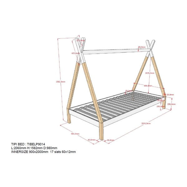 Białe łóżko dziecięce Vipack Tipi, 90x200 cm-image-4