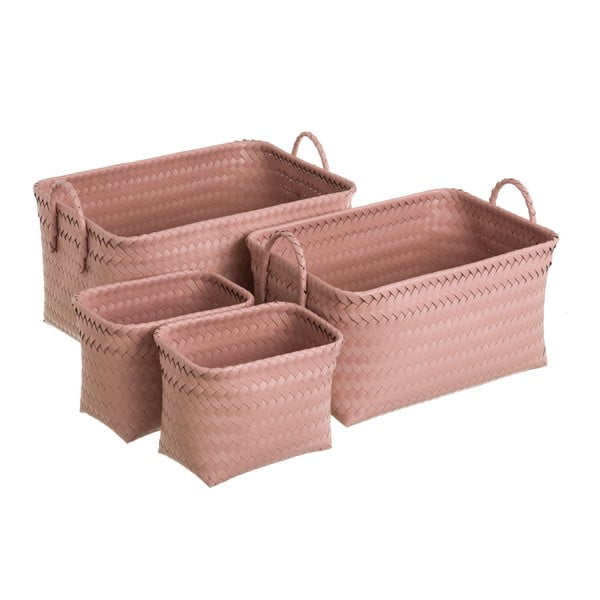 Zestaw 4 różowych koszyków z uchwytami Unimasa Poly