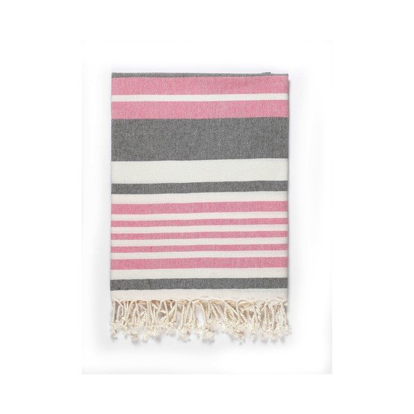 Różowo-szary ręcznik z domieszką bawełny Kate Louise Cotton Collection Line Pink Grey, 100x180 cm-image-1