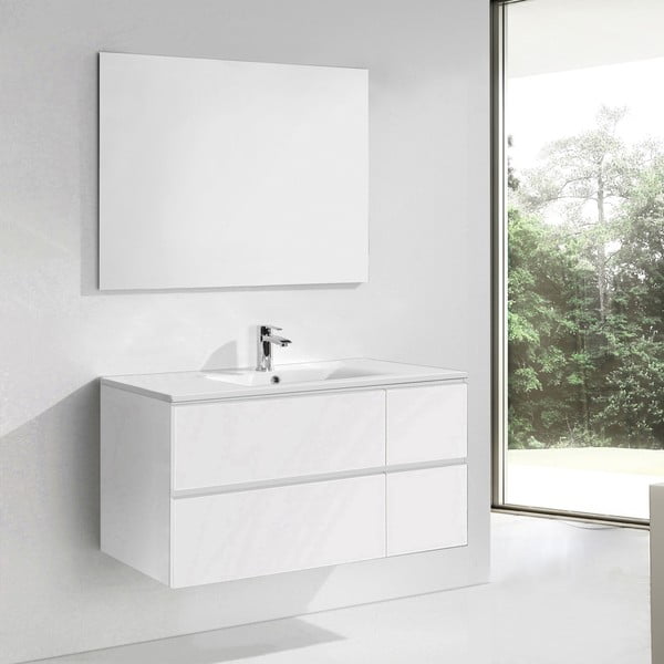 Szafka do łazienki z umywalką i lustrem Capri, odcień bieli, 120 cm