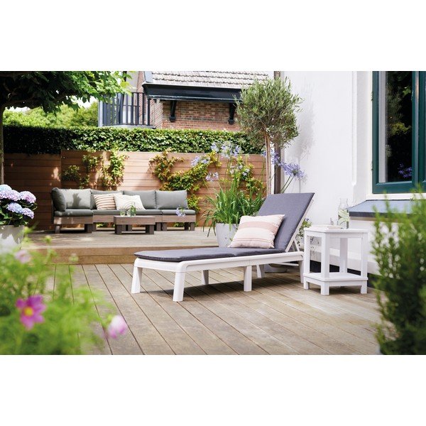 Jasnoszary plastikowy/tapicerowany regulowany składany leżak ogrodowy Atlas – Keter-image-1