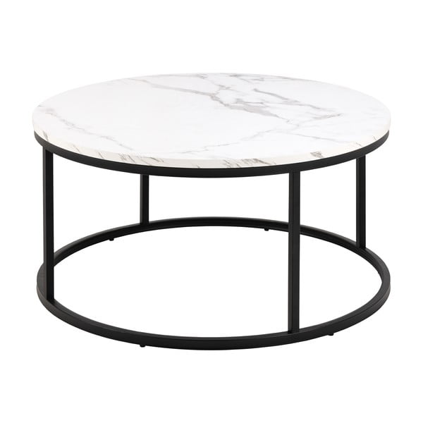 Biały okrągły stolik z blatem w dekorze marmuru ø 80 cm Spiro – Actona-image-4