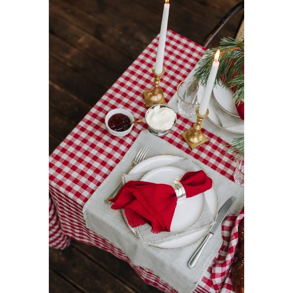 Lniany obrus 140x140 cm Red Gingham – Linen Tales-image-1