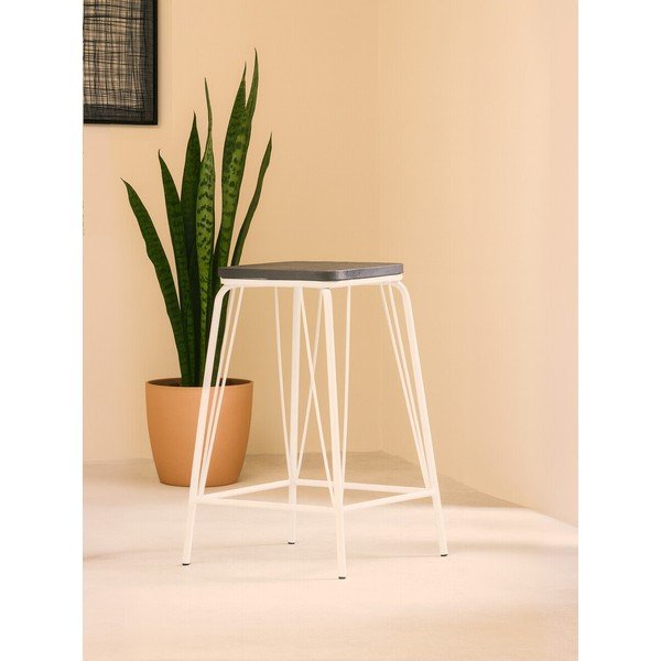 Biały/w ciemnym naturalnym kolorze stołek z litego drewna wiązu District – Premier Housewares-image-1
