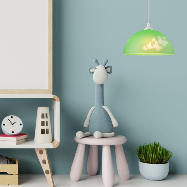 Zielona lampa dziecięca ze szklanym kloszem ø 30 cm Mariposa – LAMKUR-image-3