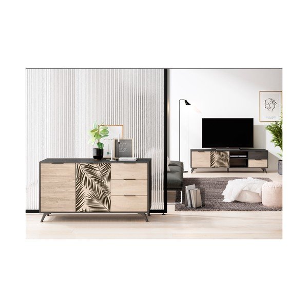 Czarna niska komoda w dekorze dębu 136x81 cm Palmera – Marckeric-image-4