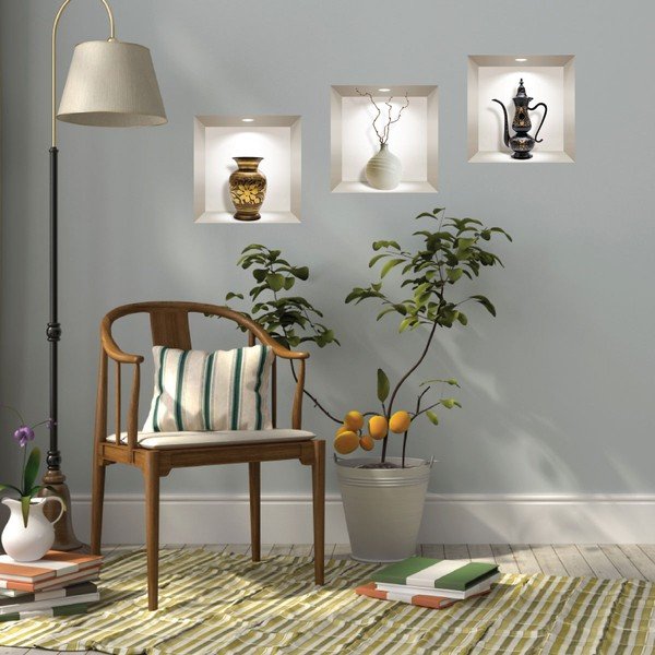 Komplet 3 naklejek ściennych 3D Ambiance Decorative Objects-image-1