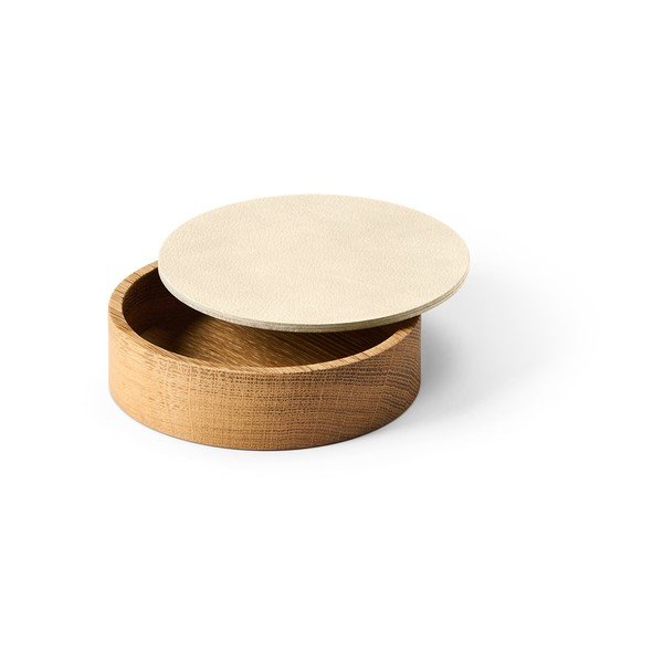Kremowo-naturalny drewniany/ze skóry ekologicznej pojemnik dekoracyjny z pokrywką ø 11x3,5 cm Circle Nupo – LIND DNA-image-1